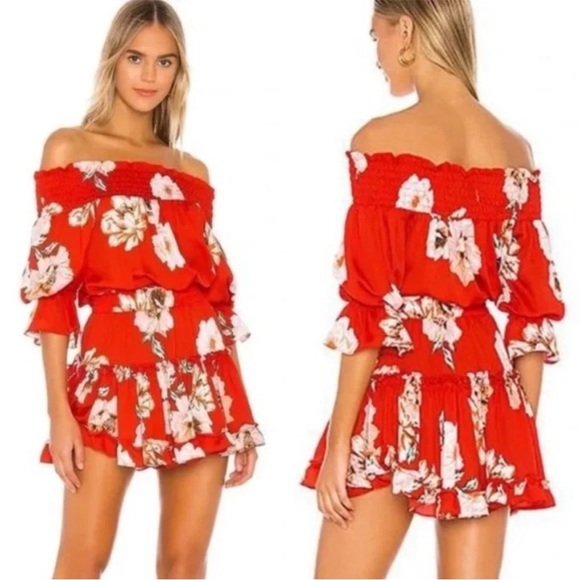 Misa Los Angeles Darla Dress Ruffle Floral Tiered Dress Off Shoulder Size: Small - Picture 1 of 6